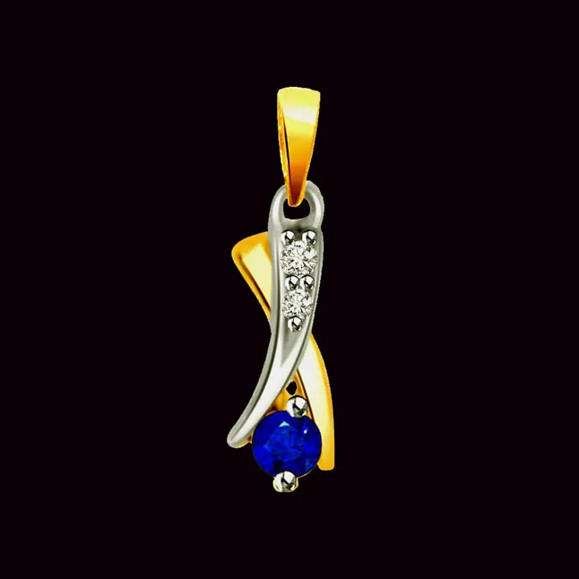 Two Tone Real Diamond & Sapphire Pendant In 18kt Yellow Gold (P1279)