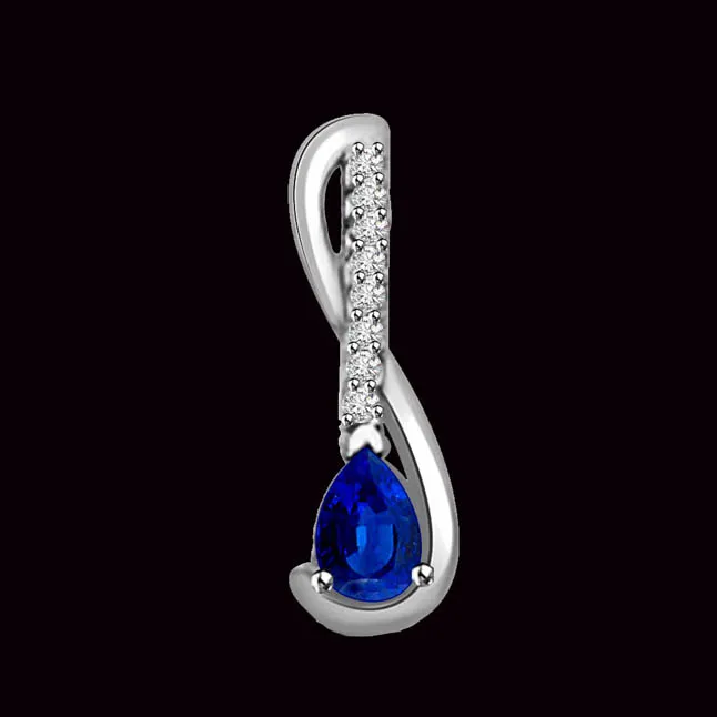 Passion Curves Real Blue Sapphire & Diamond White Gold Fine Pendant (P1280)