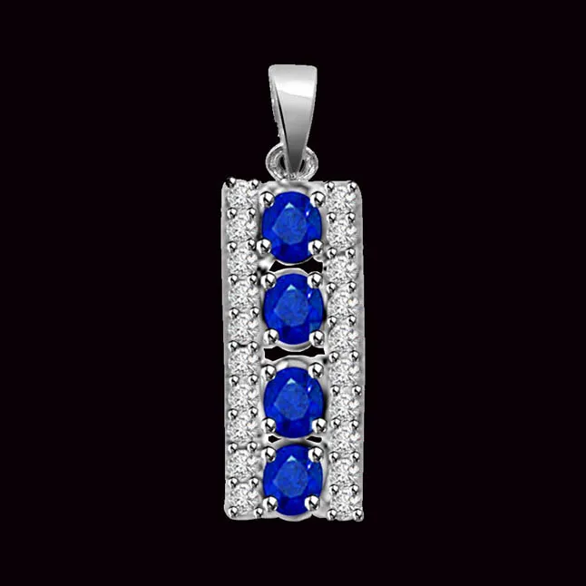 Kings Queen 0.50cts Tcw Real Diamond & Blue Sapphire White Gold Long Pendant (P1282)