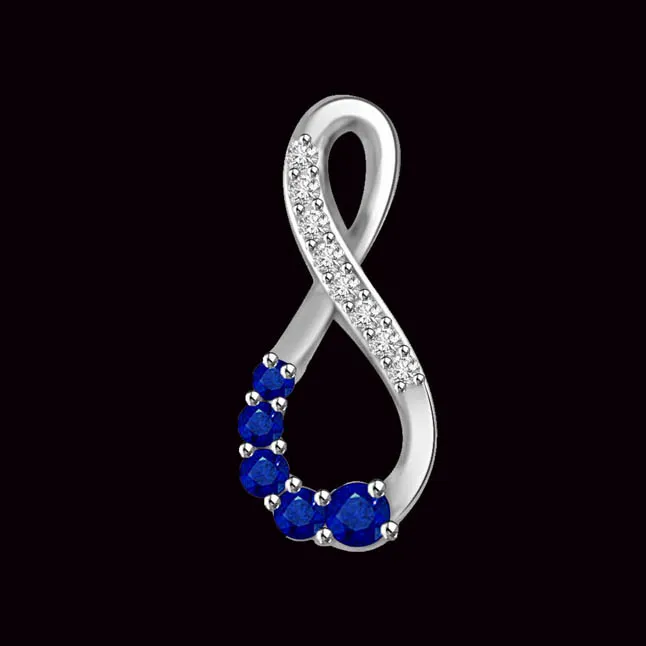 Twist Of Fate : Real Diamond & Blue Sapphire White Gold Pendant (P1283)