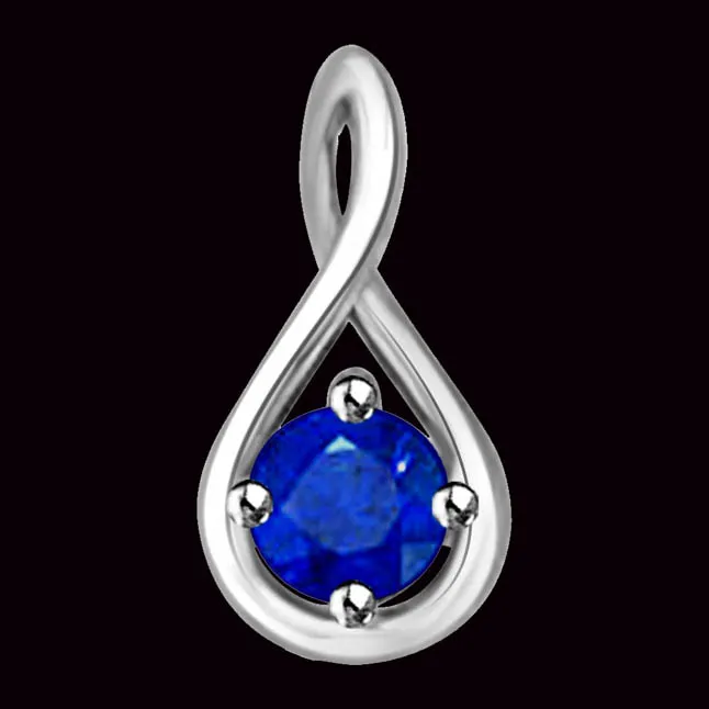 In My Arms : Solitaire Real Blue Round Sapphire Set In 14kt White Gold Pendant (P1284)
