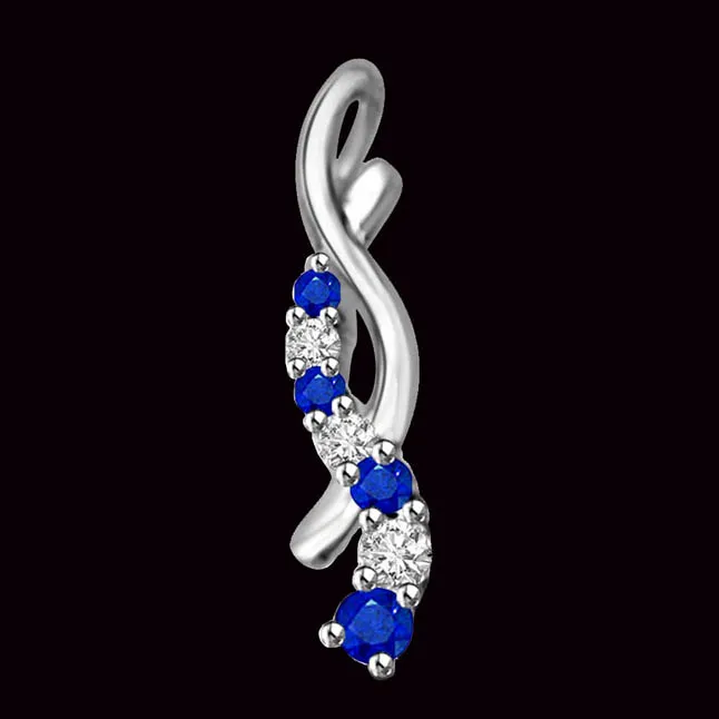 One By One : Real Diamond Alternating With Sapphire White Gold Pendant (P1287)