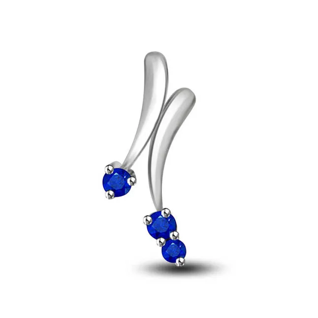 Twin Sistors:Blue Real Sapphire & White Gold Delicate Pendants For Daily Wear -Teenage