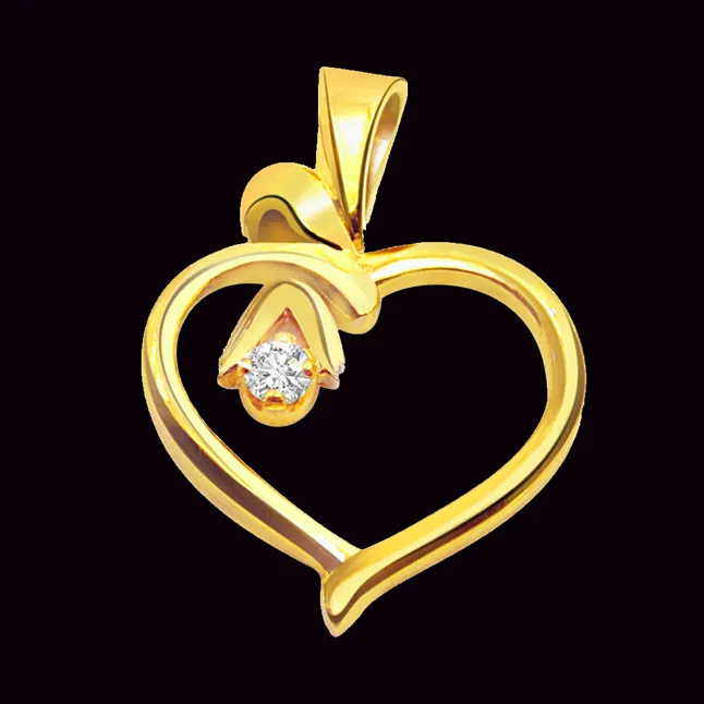 Wild Flower Heart Shaped Real Diamond Pendant (P128)