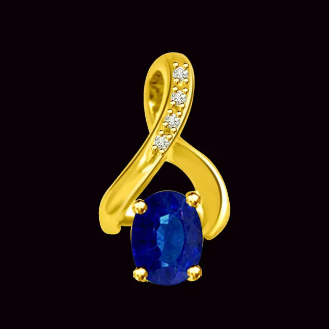 Twist Of Fate : Real Blue Real Sapphire & Diamond 18kt Yellow Gold Pendant For Her (P1292)