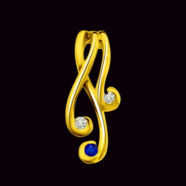 Coffee,Tea & Me:3 Curvacious Yellow Gold Holding Diamond & Sapphire Pendants