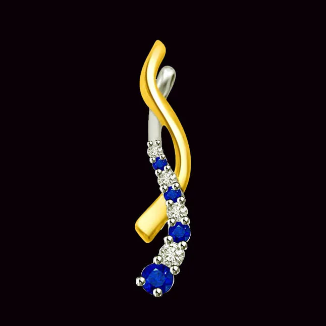 In My Arms : Two Tone Sapphire & Real Diamond 18kt Yellow Gold Pendant For Her (P1296)