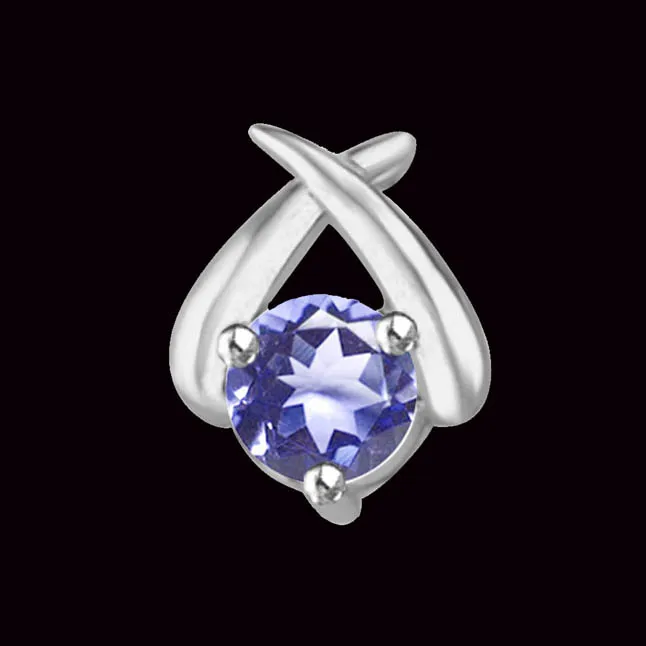 Blue Blooded Solitaire : Big Round Solitaire Real Sapphire & White Gold Pendant (P1298)