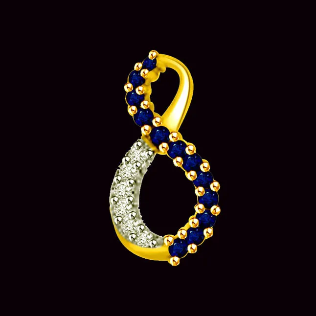 Lightening Sparkle 0.60cts Tcw Real Blue Round Sapphire & Diamond Two Tone 18kt Gold Pendant For Her (P1299)