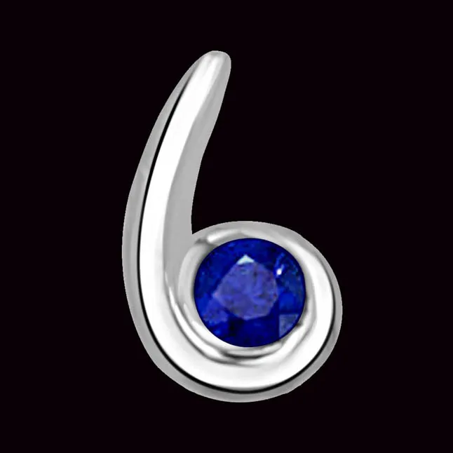 In My Lap : Fine Round Real Blue Sapphire Set Snugly In 14kt White Gold Pendant (P1300)