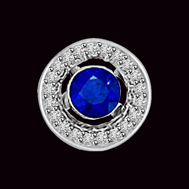 Push This Love Button:Round Sapphire Surrounded With Diamond 14kt Pendants