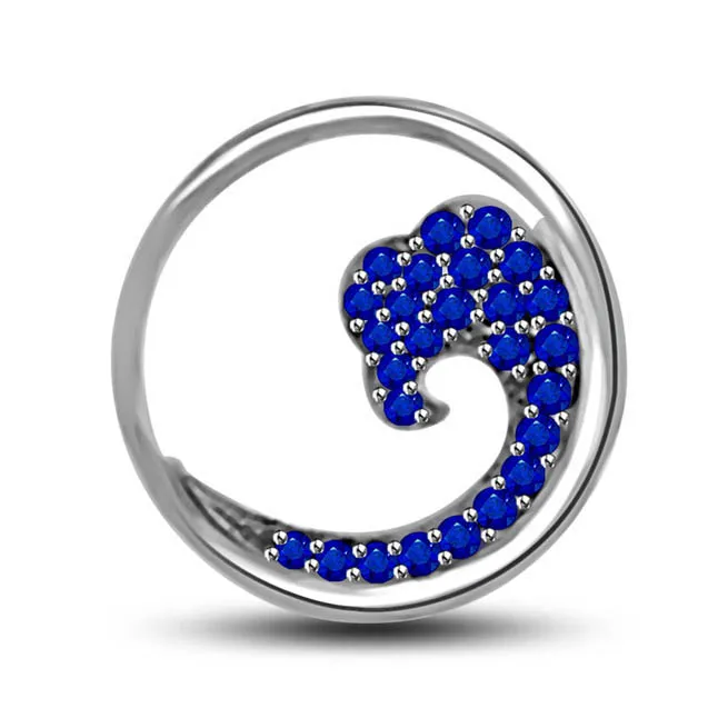 Circle Of Love:Blue Round Sapphire Set In Classical Manner 14kt Gold Pendants -Gemstone Pendants