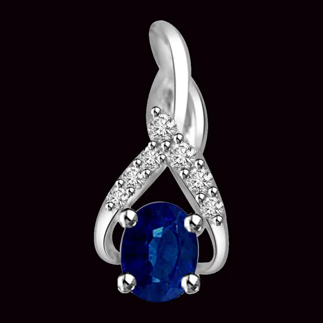 Ocean Precious Blue Treasure 0.28cts Real Oval Blue Sapphire & Diamond Pendant For Your Lovely Lady (P1310)
