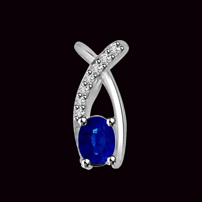 The Silver Knot 0.25cts Tcw Real Blue Sapphire & Diamond White Gold Pendant (P1312)