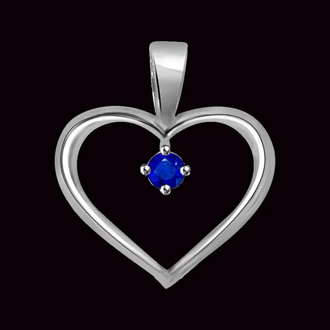 You Are The Only One : Real Blue Solitaire Sapphire Set In 14kt White Gold Heart Pendant (P1314)