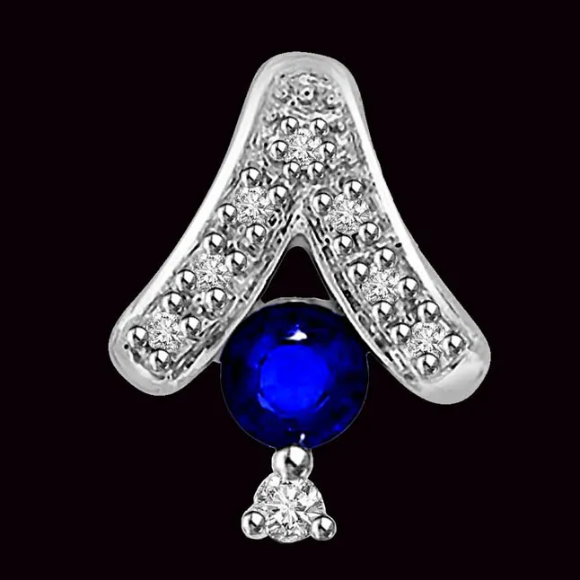 Hanging Solitaire with Stars 0.32cts Tcw Big Real Round Blue Sapphire & Diamond 14kt Pendant (P1316)