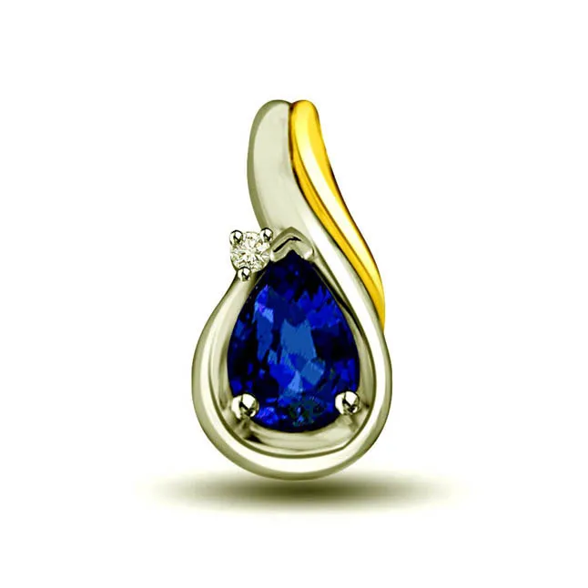 0.32ct Tcw Big Pear Blue Sapphire & Diamond 18kt Pendant