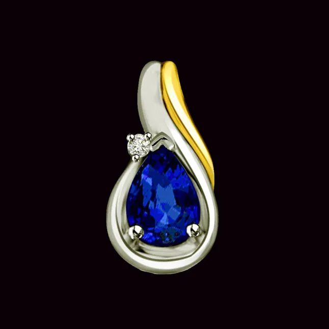 0.32cts Tcw Real Big Pear Blue Sapphire & Diamond 18kt Pendant (P1317)