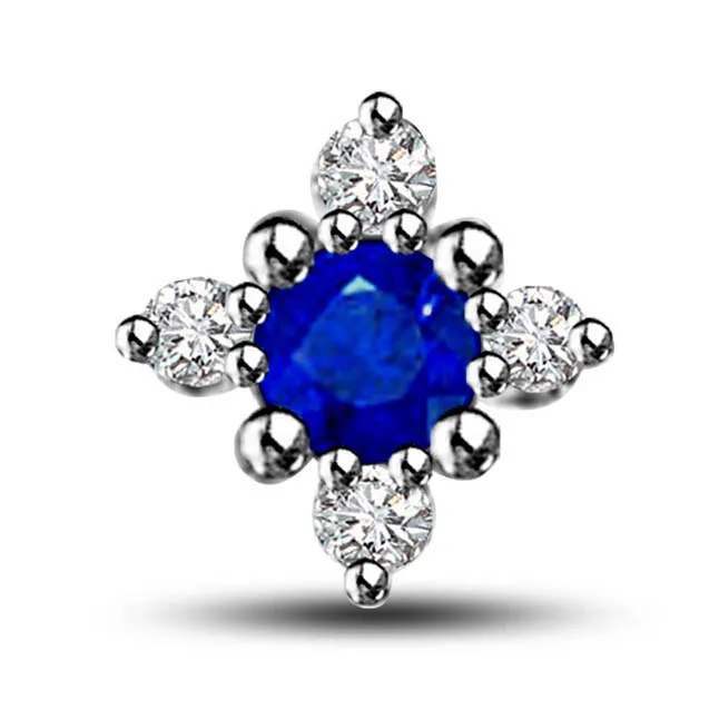 Blue Star Of Love : 0.59cts Real Blue Sapphire & Diamond Pendant In 14kt White Gold (P1319)