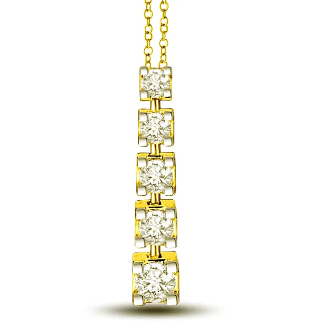 Diamond Lover's 5 Diamond Solitaires In Row One On Top Of Other 18kt Gold Diamond Pendants -Designer Pendants