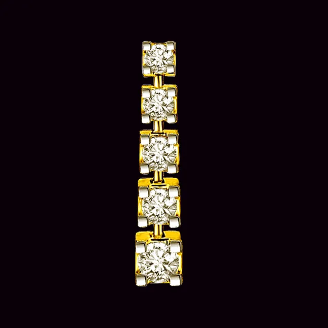 Diamond Lover's 5 Real Diamond Solitaires In Row One On Top Of Other 18kt Yellow Gold Diamond Pendant (P1324)