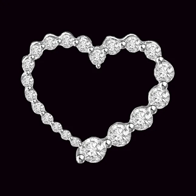 Internal Happiness 0.50cts Real Diamonds In A Heart 14kt White Gold Beautiful Pendant For Your Love (P1325)