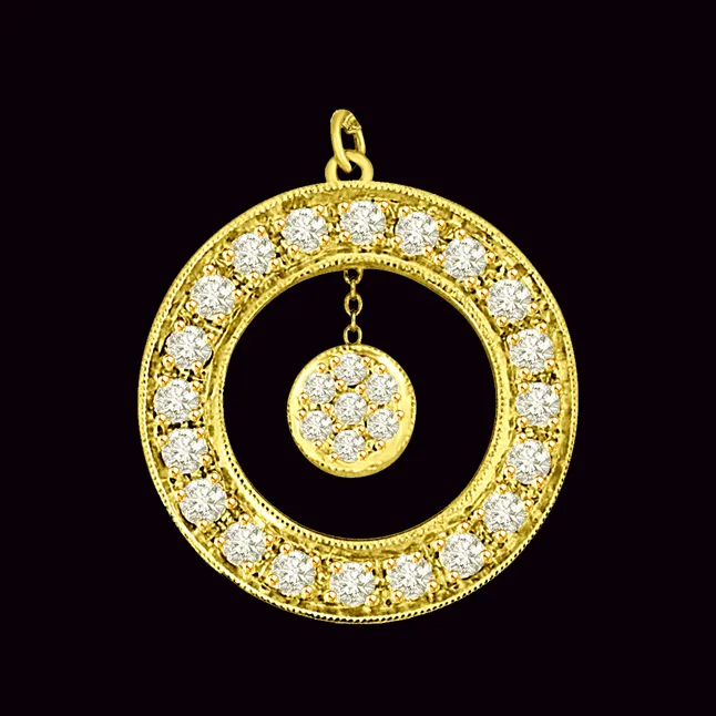 Golden World 0.67ct Diamond Flower In Round Diamond Wheel 18kt Yellow Gold Pendants For Her -Designer Pendants