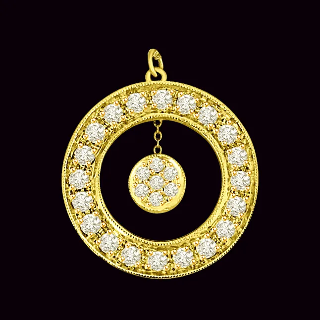 Golden World 0.67cts Real Diamond Flower In Round Diamond Wheel 18kt Yellow Gold Pendant For Her (P1326)