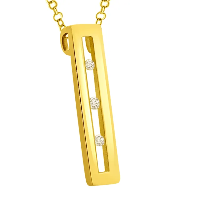 You,Me & Our Love 3 Diamond In A Row Gold Long Pendants For Her -Designer Pendants