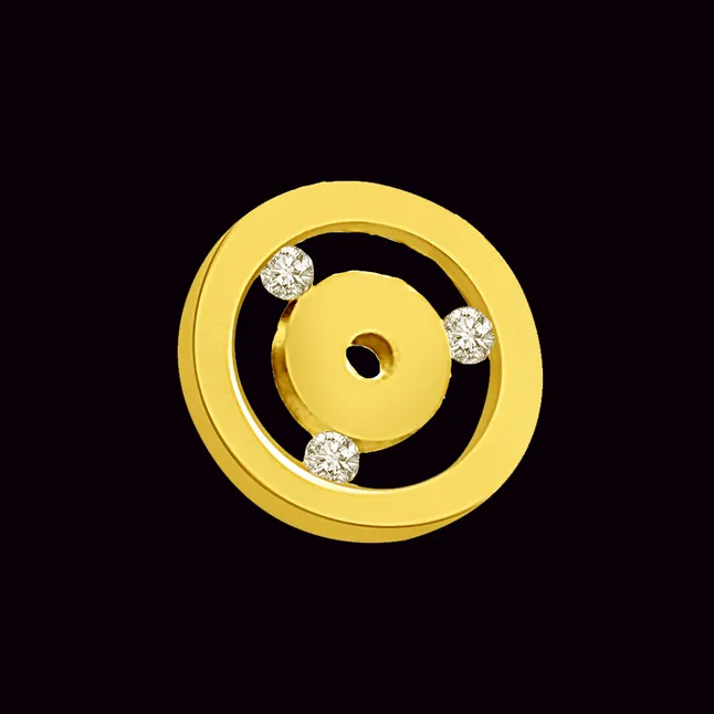 Two Gold Circles Interspaced With Real Diamond 18kt Yellow Pendant (P1331)