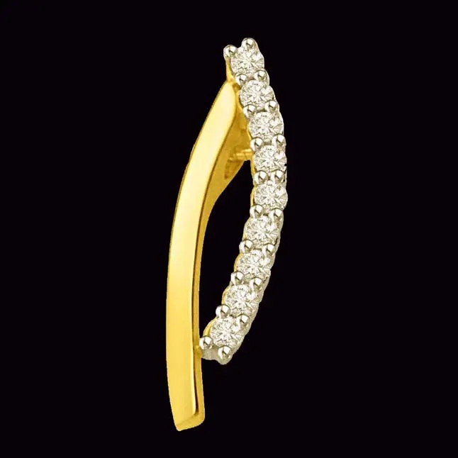 Love Together : Row Of Real Diamond With Gold Curve 18kt Pendant For Her (P1333)