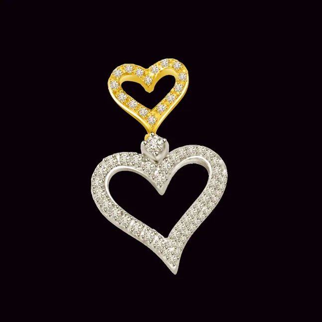 My Heart Is Beating : Two Tone Heart Shape Real Diamond Pendant (P1334)