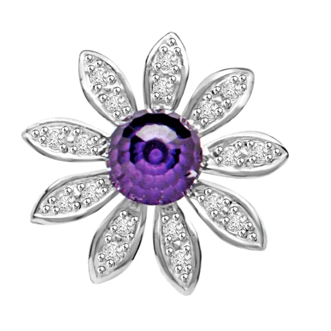 Blue Floral Twinkle Amethyse & Diamond Flower Beautiful Passionate Diamond Pendants -Designer Pendants