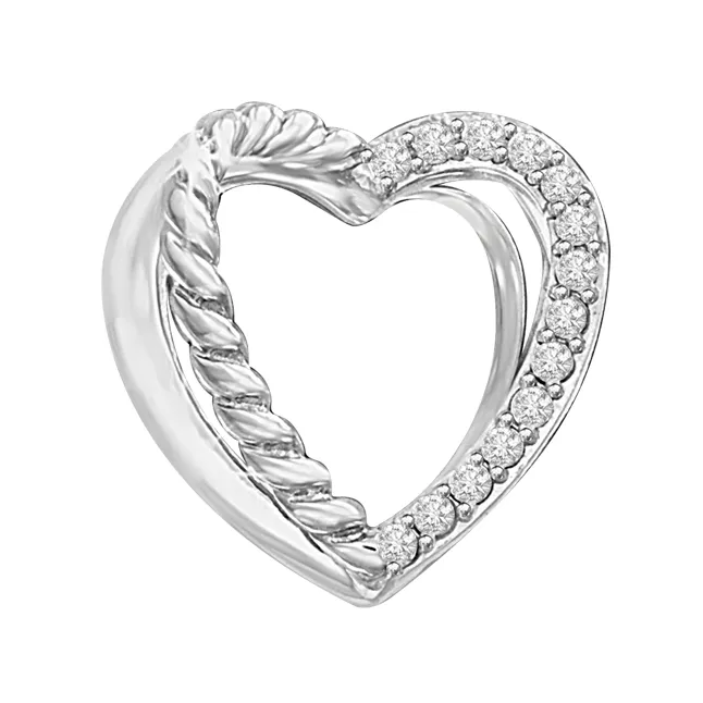 Twin Heart With Serration On One Side 14kt White Gold Diamond Pendant