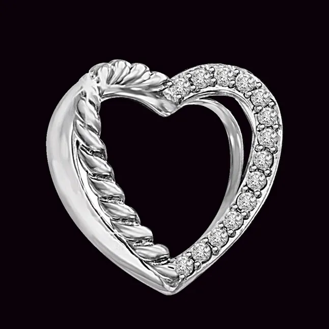 Twin Heart With Serration On One Side 14kt White Gold Real Diamond Pendant (P1345)