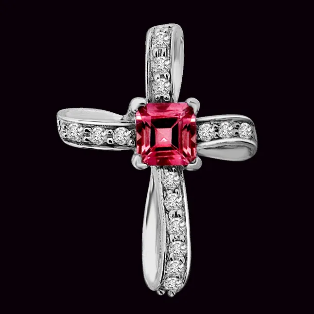 Every Women Dream 0.41cts Beautiful Real Pink Tourmaline And Clean White Diamond 14kt White Gold Pendant (P1348)