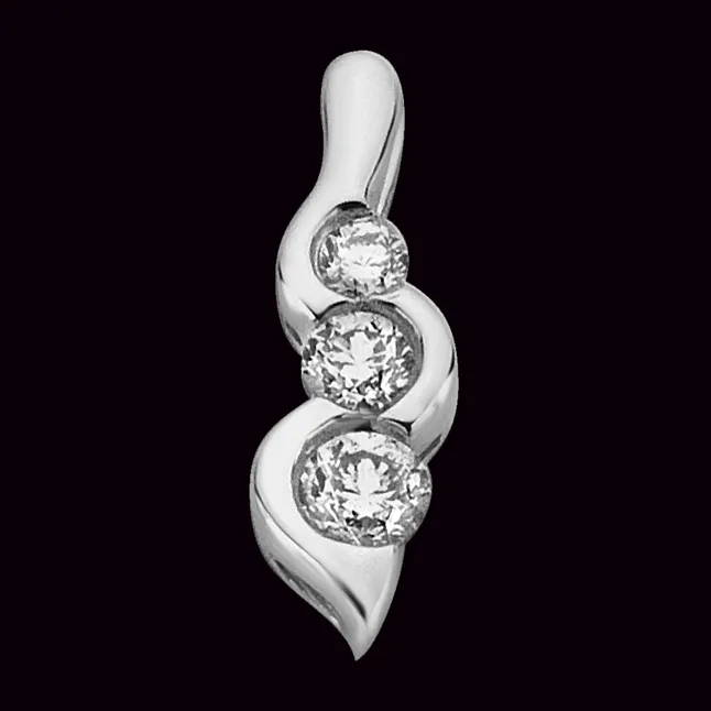 3 Stars On Fire : 0.21cts White Gold Long Real Diamond Pendant For Your Love (P1349)