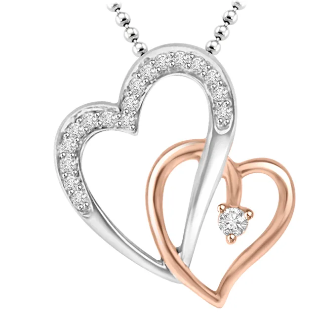 Forever In My Heart Pink & White Gold Diamond Heart Pendants For Your Sweetheart