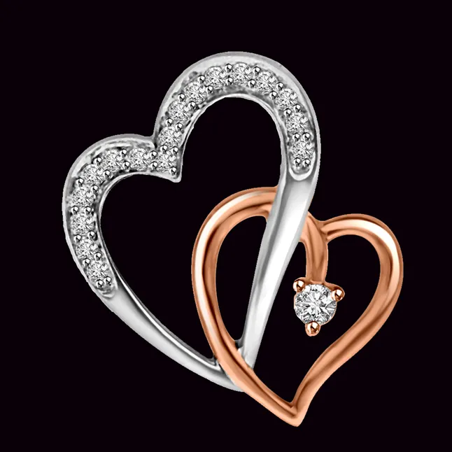 Forever In My Heart Real Pink & White Gold Diamond Heart Pendant For Your Sweetheart (P1355)