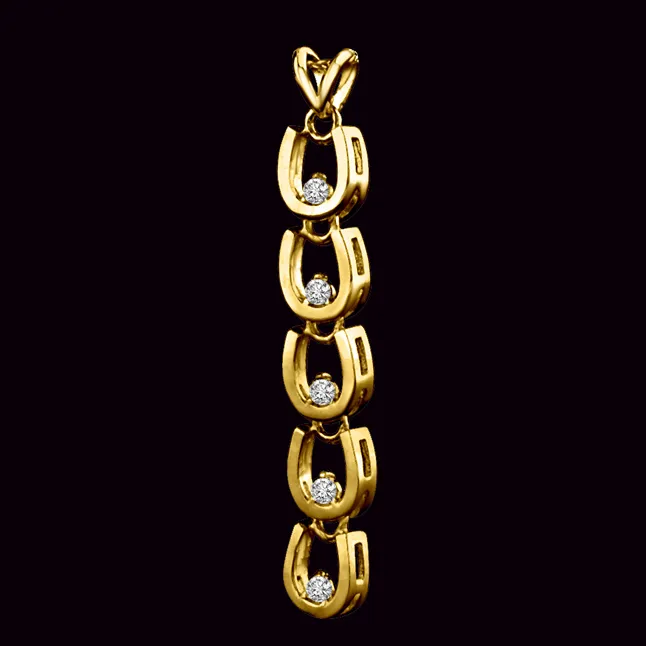 5 Horse Shoe Design Real Diamond & Gold Pendant (P1356)