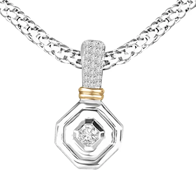 Gracious Curve 0.20ct Two Tone Diamond In Hexagone Gold Pendants For Her -Designer Pendants