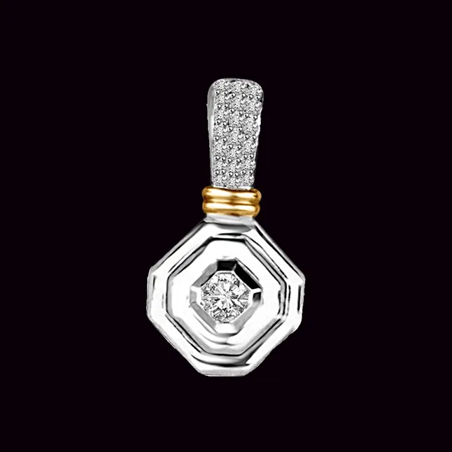 Gracious Curve 0.20cts Two Tone Real Diamond In Hexagone Gold Pendant For Her (P1358)