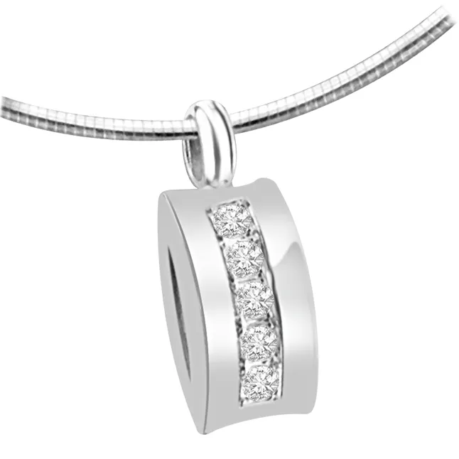 Dazzling Attraction 0.10ct White Gold & 5 Diamonds In Row Pendants For Your Love -Designer Pendants