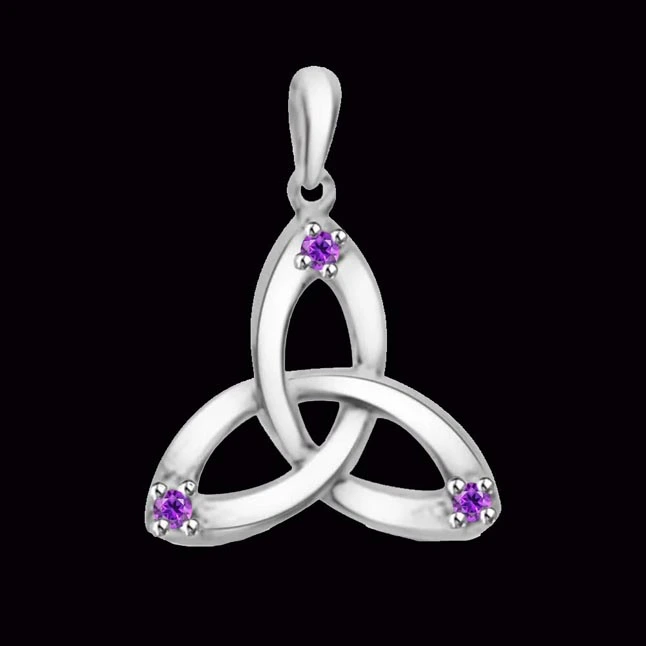Lavender Triad: Graceful Amethyst Triangle Pendant in 14kt White Gold (P1406)