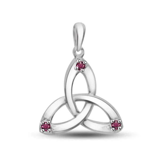 Crimson Harmony: Graceful Rhodolite Triangle Pendant in 14kt White Gold (P1407)