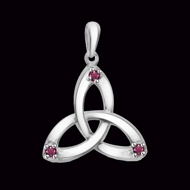 Crimson Harmony: Graceful Rhodolite Triangle Pendant in 14kt White Gold (P1407)