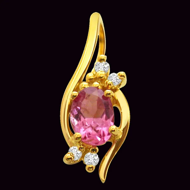 Pink Petals - Real Diamond & Pink Tourmaline Pendant (P176)