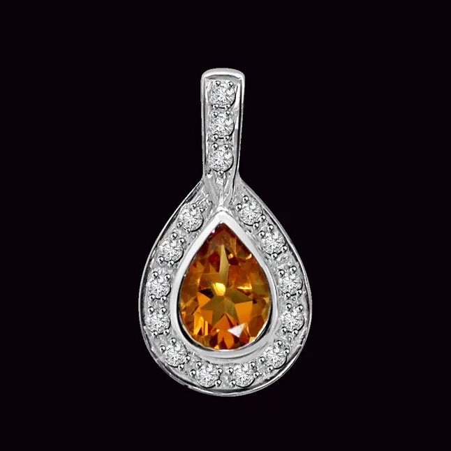 Indian Radiance - Real Diamond & Golden Topaz Pendant (P178)