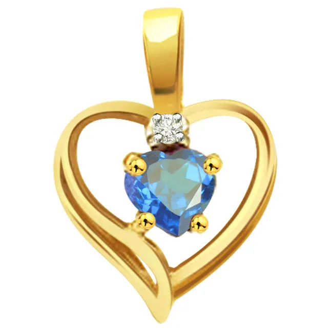 Aqua Marine Heart Real Diamond Pendants