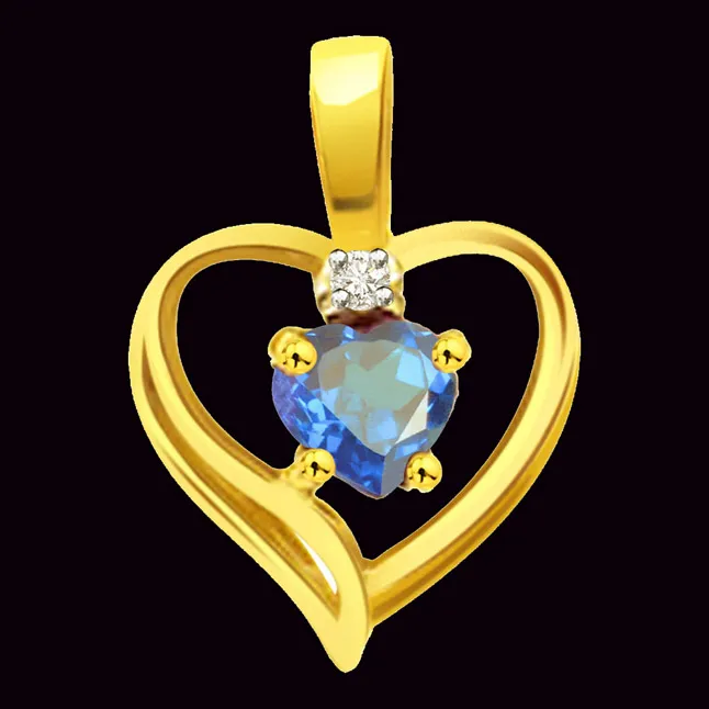 Aqua Marine Heart Real Diamond Pendant (P182)